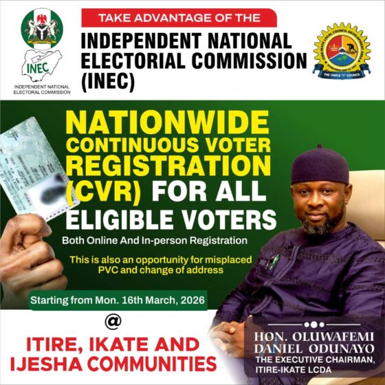 INEC EXTENDS PVC REGISTRATION DRIVE TO ITIRE, IKATE AND IJESHA COMMUNITIES